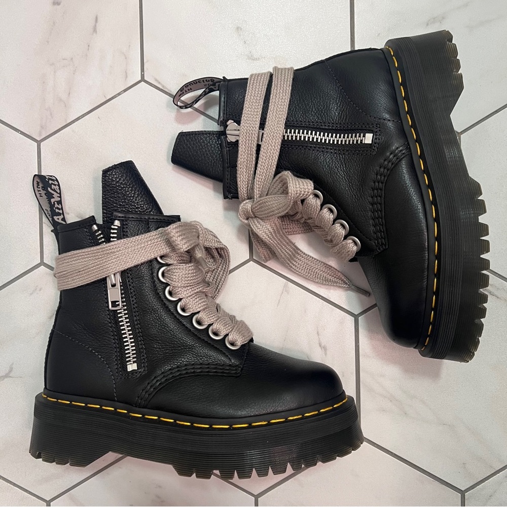 Dr. Martens Jumbo Lace 1460 Quad Rick Owens Black Platform Leather Boots Size 8 - Picture 4 of 11